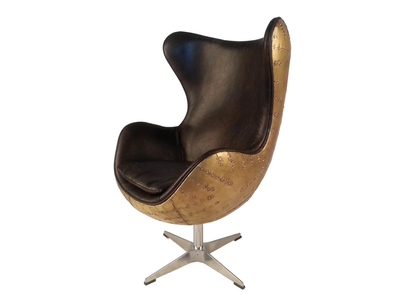 Brass Cover Vintage Leather Egg Chair 1