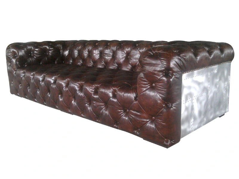 Hipster Riveted Metal Aviator Tufted Leather Sofa 1