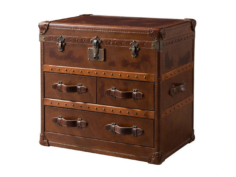 Antique Leather Chest with Drawers 1