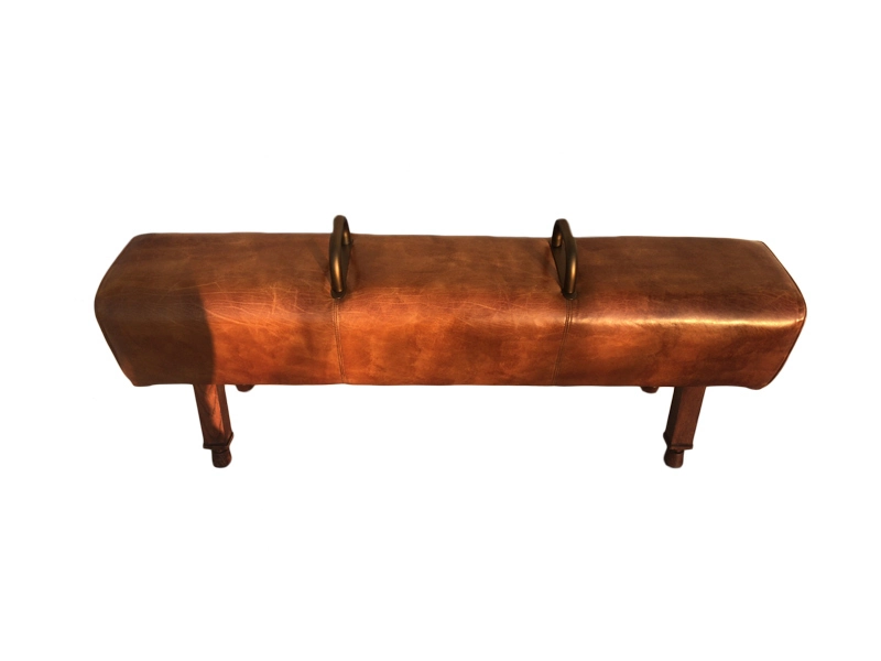 Brown Wood Vintage Leather Stool Use In Bedroom Leisure Area 1