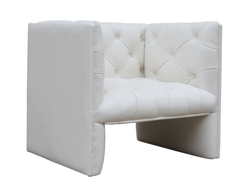 Modern Button Back White Genuine Leather Sofa 1