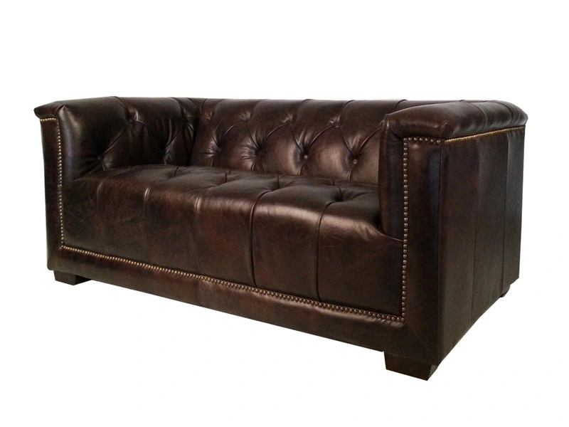 Tufted Back Antique Leather Sofa Set 1