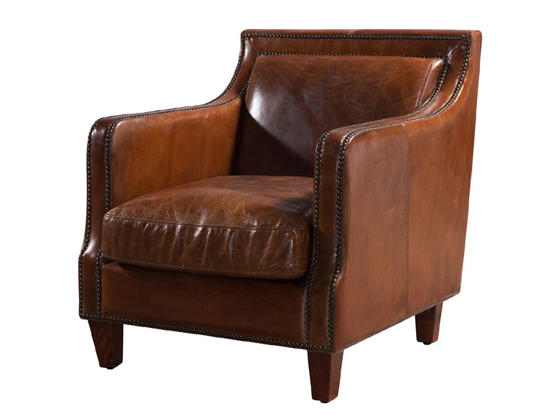 Vintage Handmade Brown Leather Sofa Chair 1