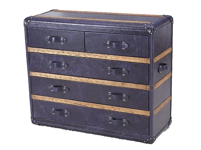 Antique Blue Ox Leather Side Chest 1