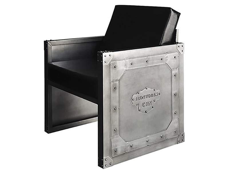 Leather Upholstered Industrial Grey Brushed Iron Square Art Metal Sofa Furniture 1