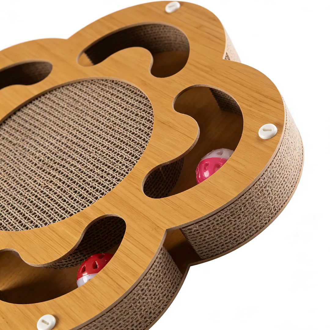 Hot Sale Custom Flower-shaped Cat Scratcher with 2 Interactive Balls WJ-0013 2