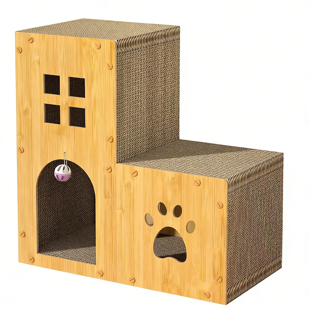 Wholesale custom wood grain double layer cat house WW-0010 1