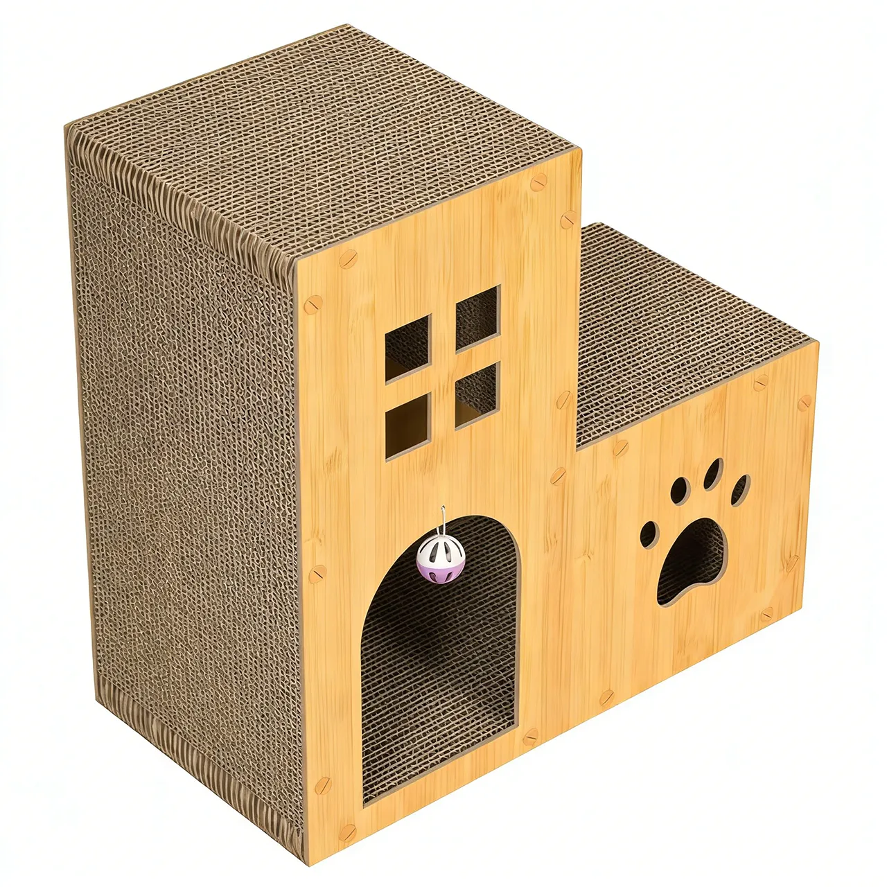 Wholesale custom wood grain double layer cat house WW-0010 3