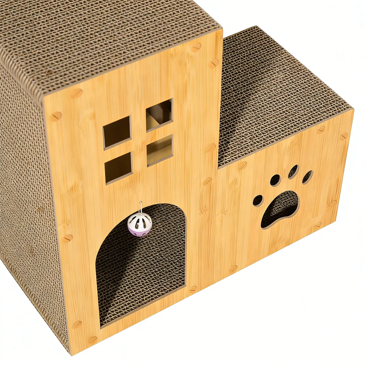 Wholesale custom wood grain double layer cat house WW-0010 2