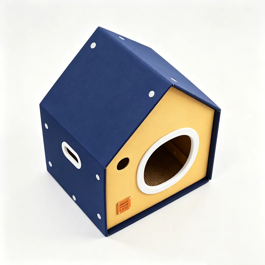 High-Quality Custom Blue and Yellow Contrasting Cottage Cat Bed WW-0025 3