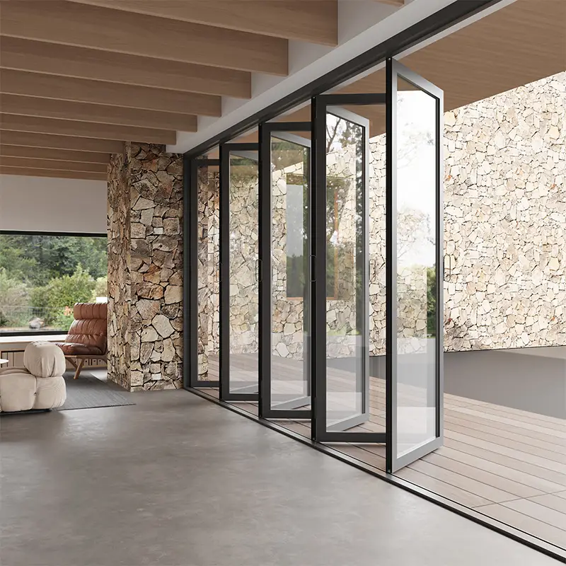 Vertical Automatic Frameless Folding Glass Door for Interior House Use 1