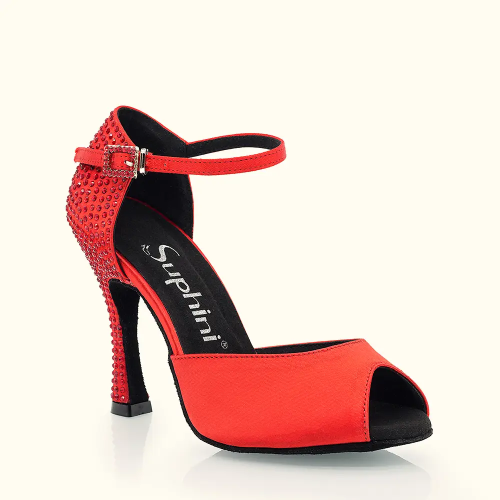 Chaussures de danse Suphini Fashion Design Crystal, chaussures de danse latine à bout ouvert en cristal rouge, fabrication artisanale 1