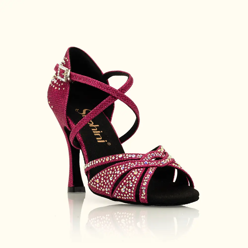 Shine Women Dancing Heels Glitter Rhinestone Cross-Strap Latin Salsa Dance Shoes Handmde Factory 1