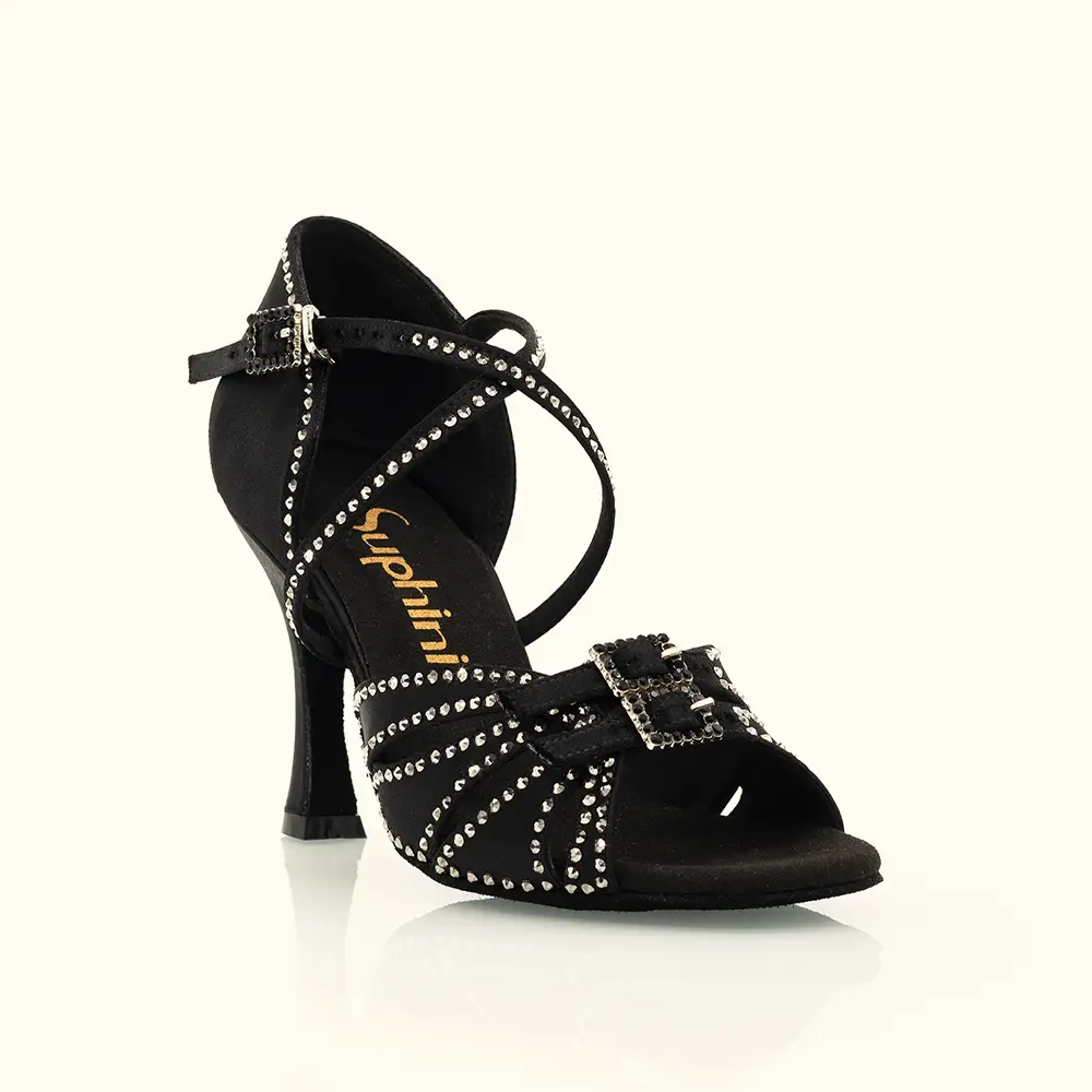 Satin-Strass-Pumps für Damen, Salsa-Schuhe mit Doppelschnalle und Verstellmöglichkeit für lateinamerikanische Tänze (Großhandel) 1
