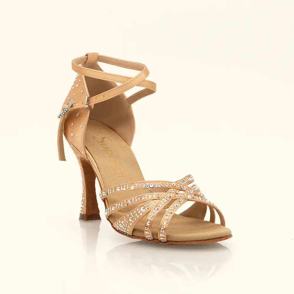 Suphini Glitzernde Kristall-Tanzschuhe mit gekreuzten Riemen, Nude, Lateinamerikanische Salsa-Ballsaal-Auftrittsschuhe, Hochzeitsschuhe, Lieferant 1