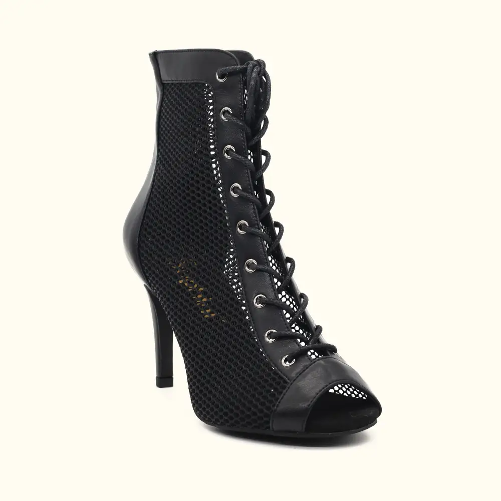 Women's Peep Toe Party Stage Performance Dance Boots Microfiber Leather Lace Up Back Zipper High Heel Dancing Shoes Suphini Factory 1