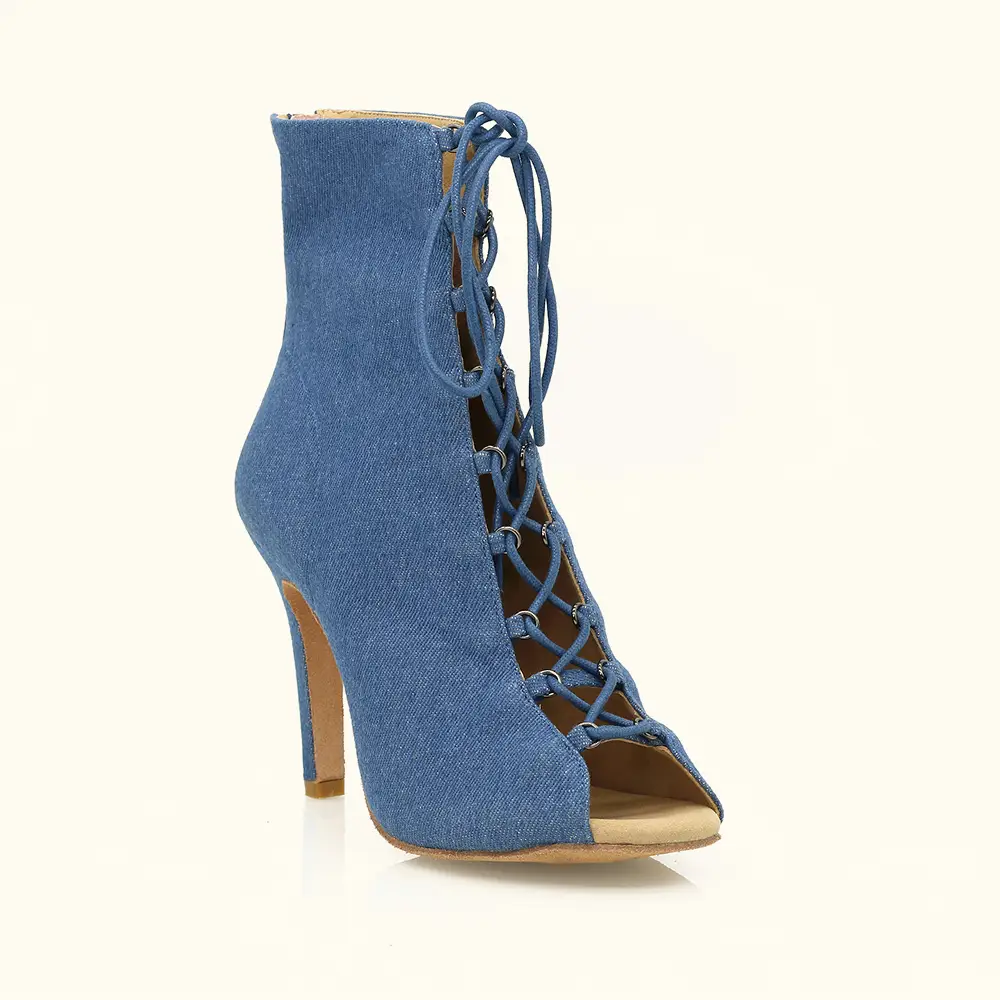 Handcrafted Denim High Heel Dance Boots Arch Support  Stiletto Dancing Shoes for Salsa Bachata Heels Stage Competition Heels Shoes Factory 1