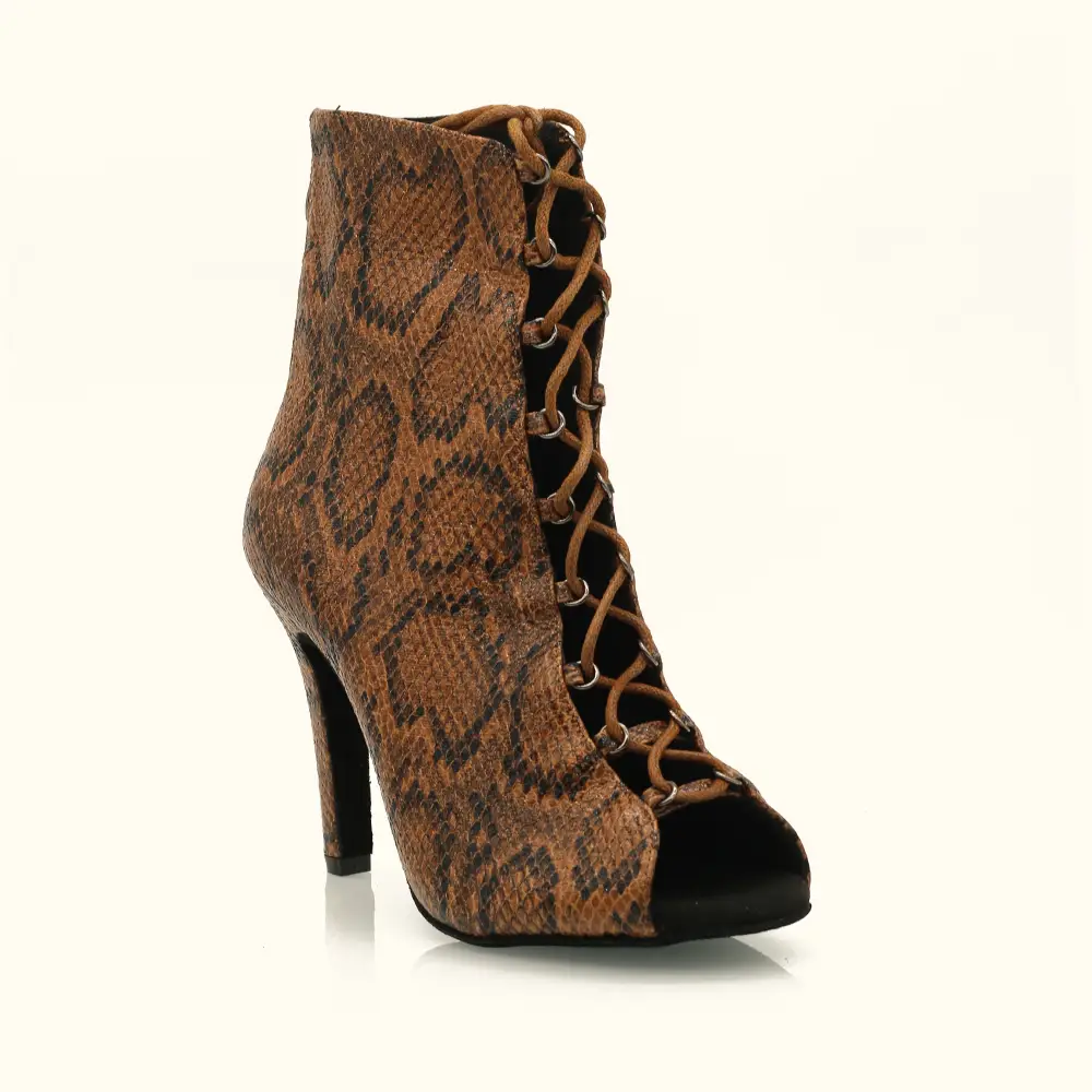 Premium Snake Print High Heel Dance Boots with Arch Support Lace Up Back Zipper Stiletto Dancing Shoes for Heels Dance Fashion Dance Boots Factory 1