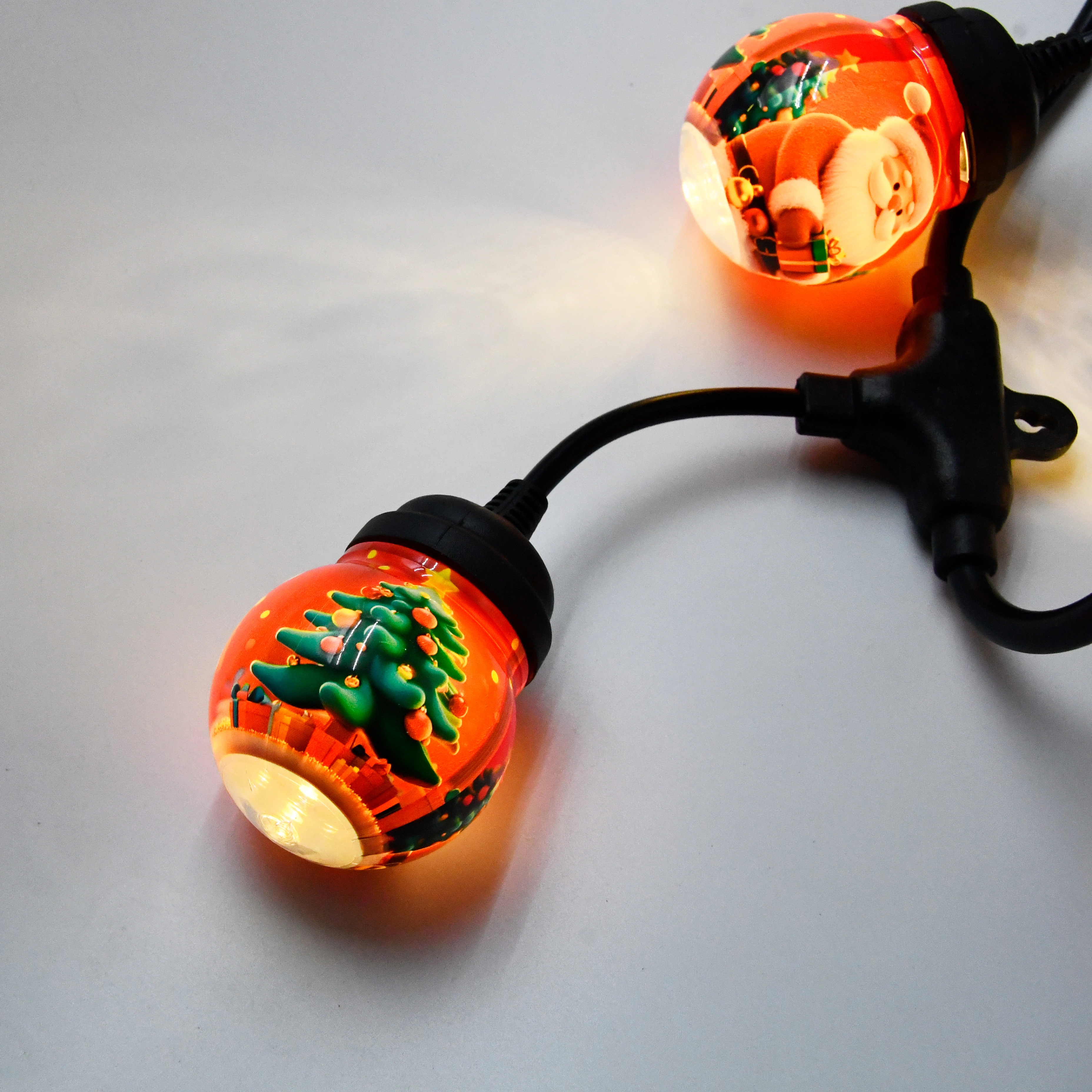 5m 10L Christmas Santa Pattern LED Festoon Lights, Black Cable, IP44 1