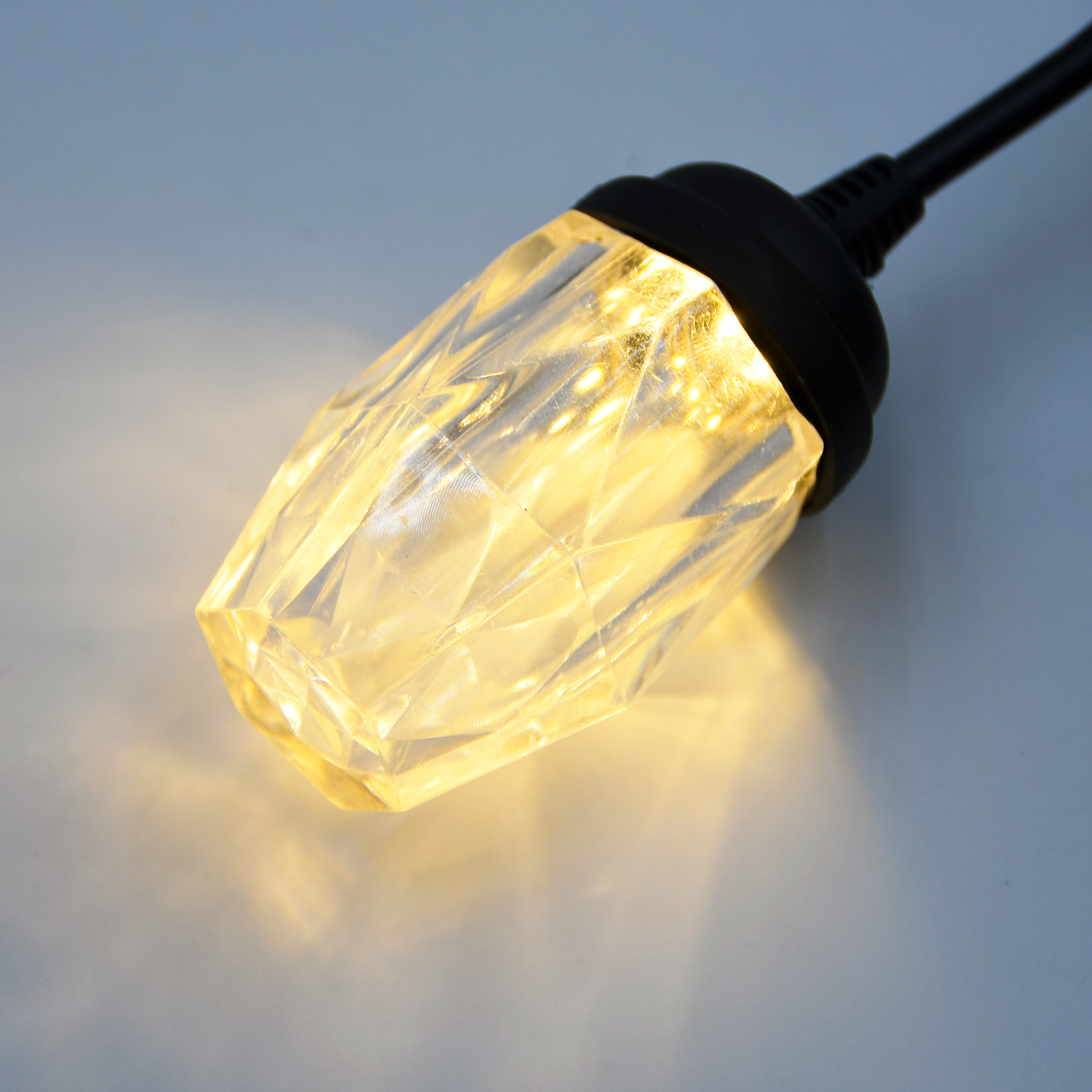 5m 10L Faceted Crystal LED Festoon Lights, Black Cable, IP44 1