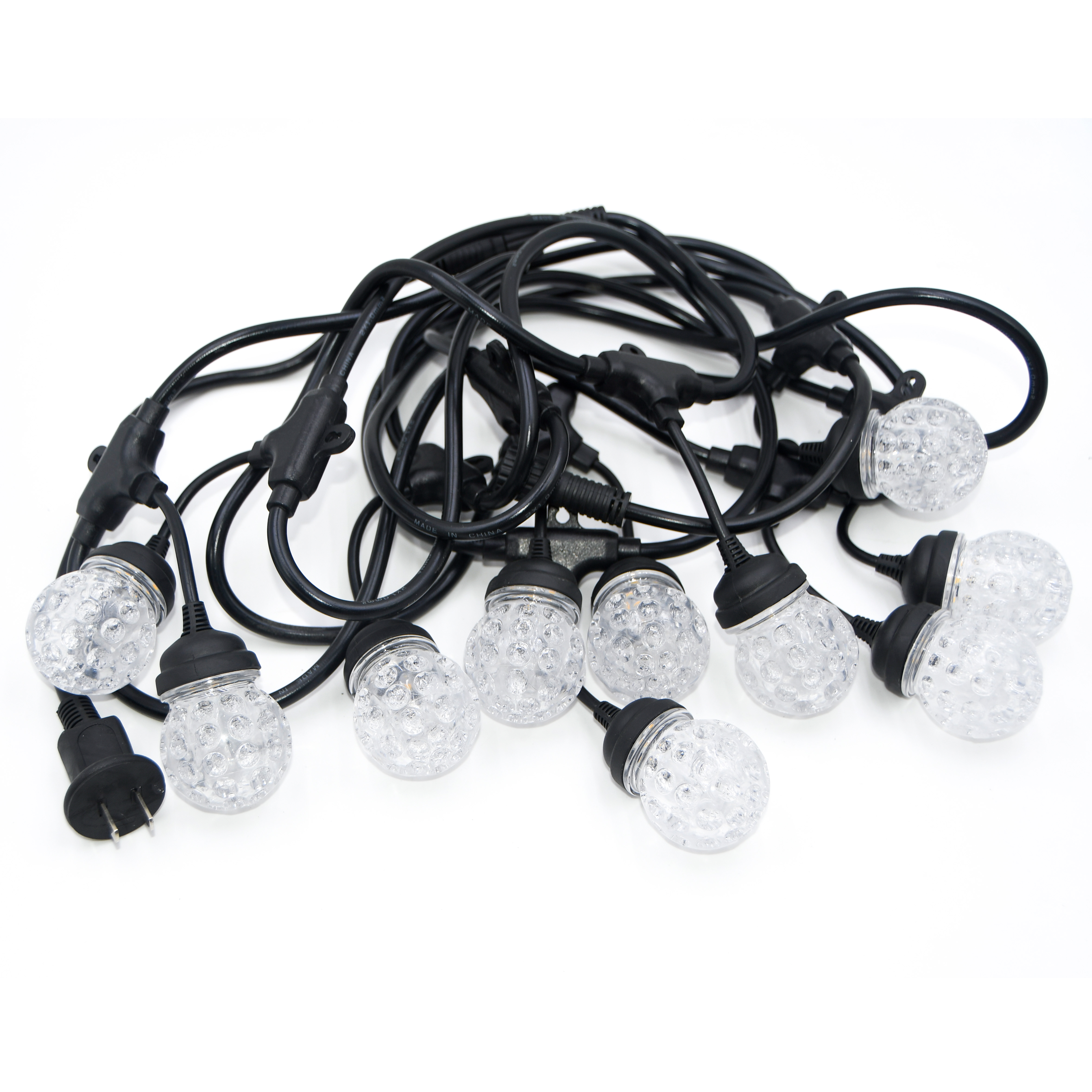 5m 10L Textured Globe LED Festoon Lights, Black Cable, IP44