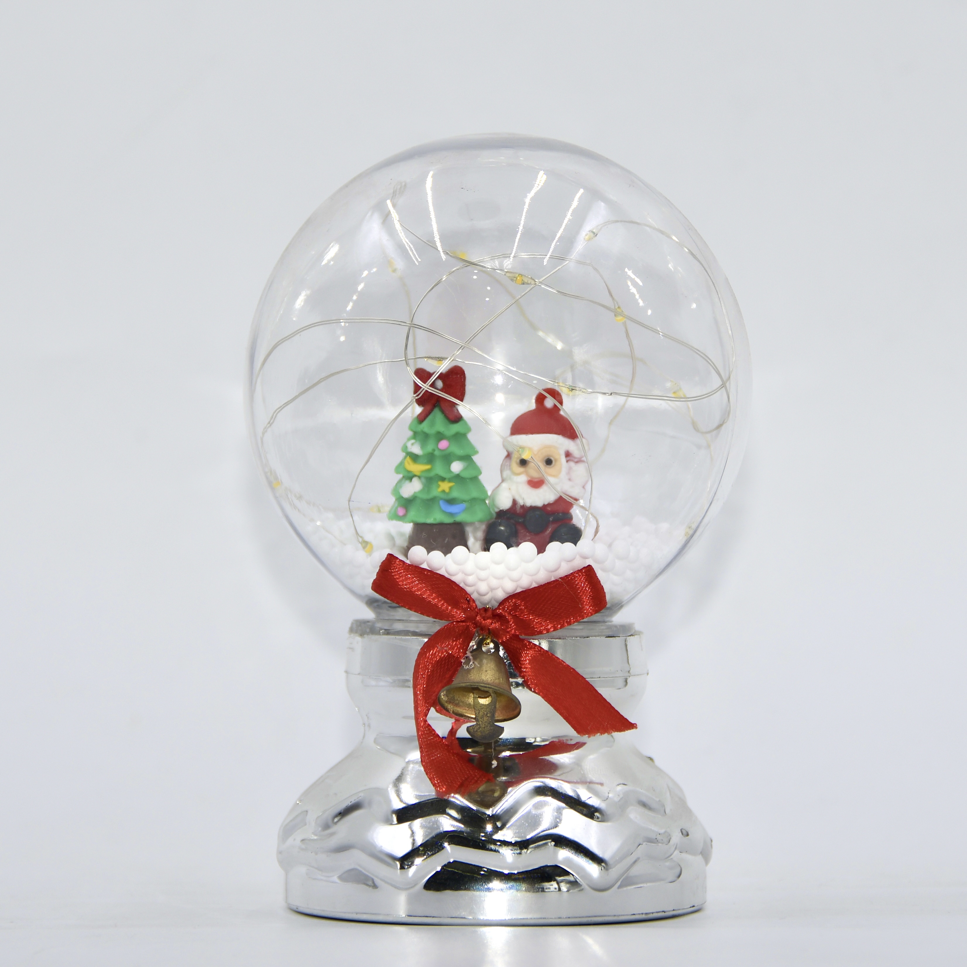 LED Christmas Tabletop Decoration with Globe-Shaped Cover & Fairy Lights, Low Pedestal Base, USB and Battery Powered for Indoor Holiday Displays 2