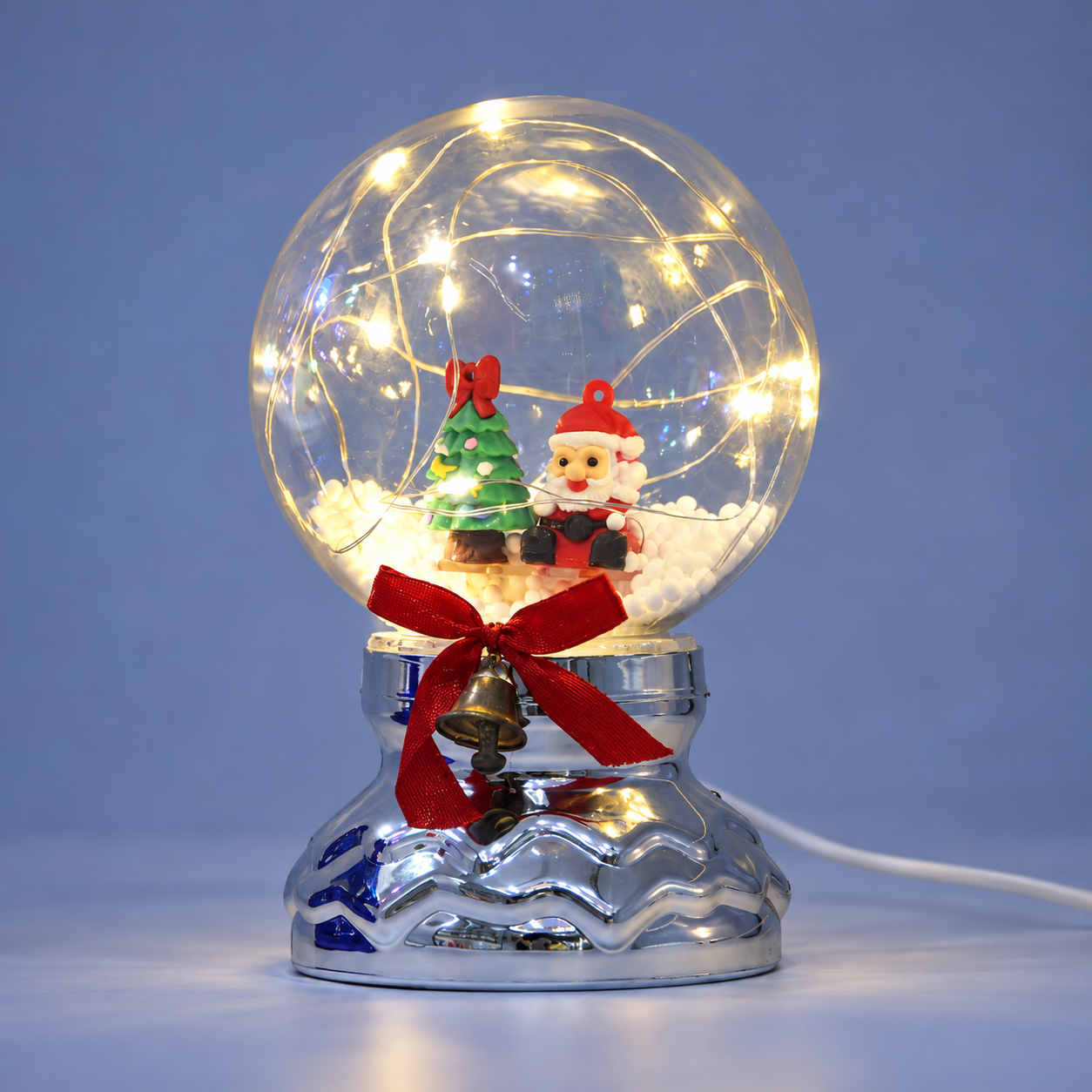 LED Christmas Tabletop Decoration with Globe-Shaped Cover & Fairy Lights, Low Pedestal Base, USB and Battery Powered for Indoor Holiday Displays 1