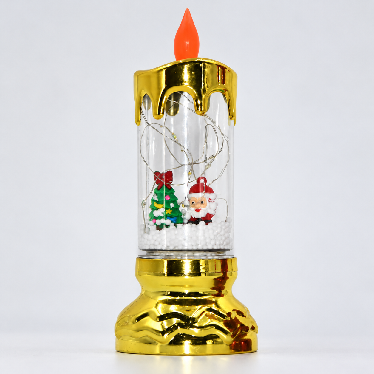 LED Christmas Scene Candle with Fairy Lights & Steady-On Flame, Low Pedestal Base, USB and Battery Powered for Indoor Tabletop Displays 2