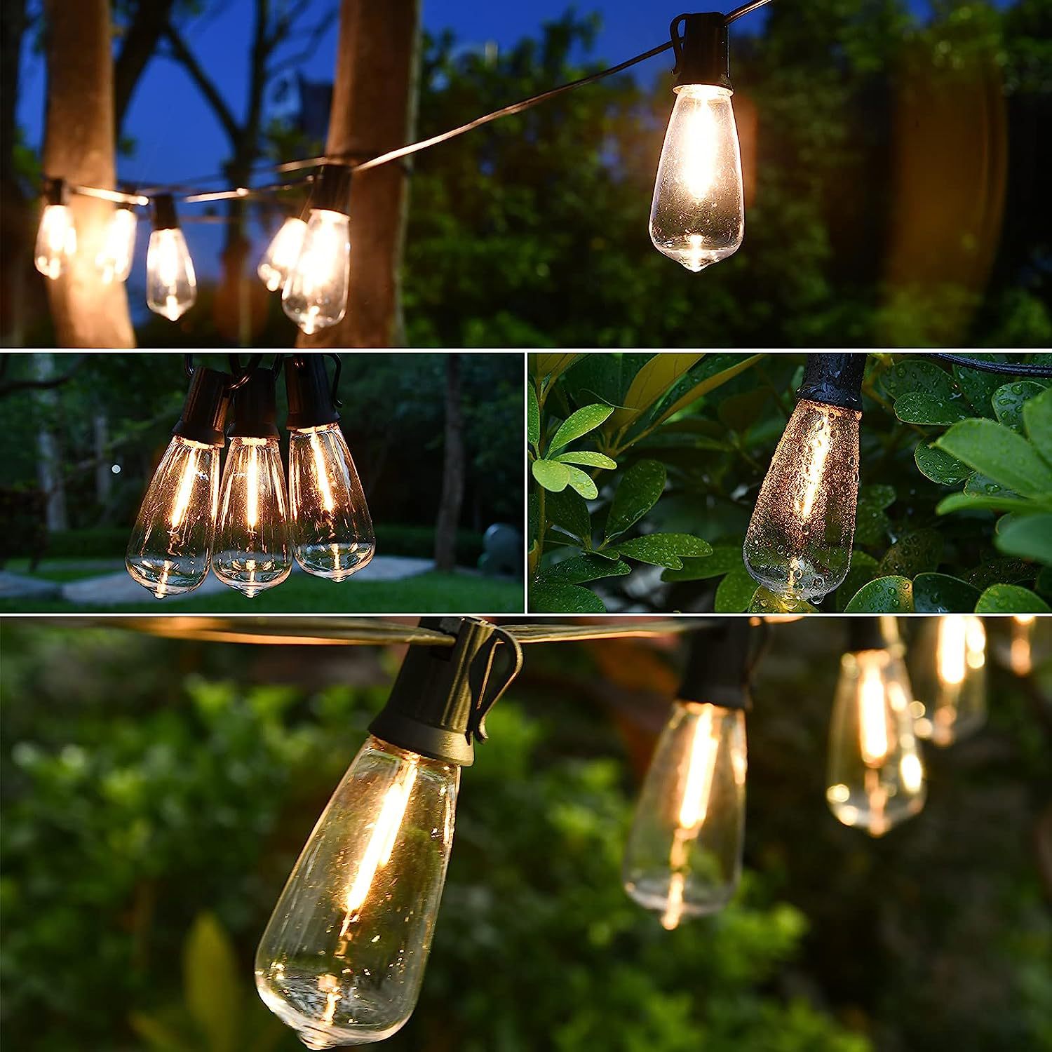 Outdoor String LED Patio Lights 15M Outside Waterproof Light ST38 Shatterproof Bulb Connectable Hanging Outdoor Electric Lighting For Backyard Yard Gazebo Porch Party 3