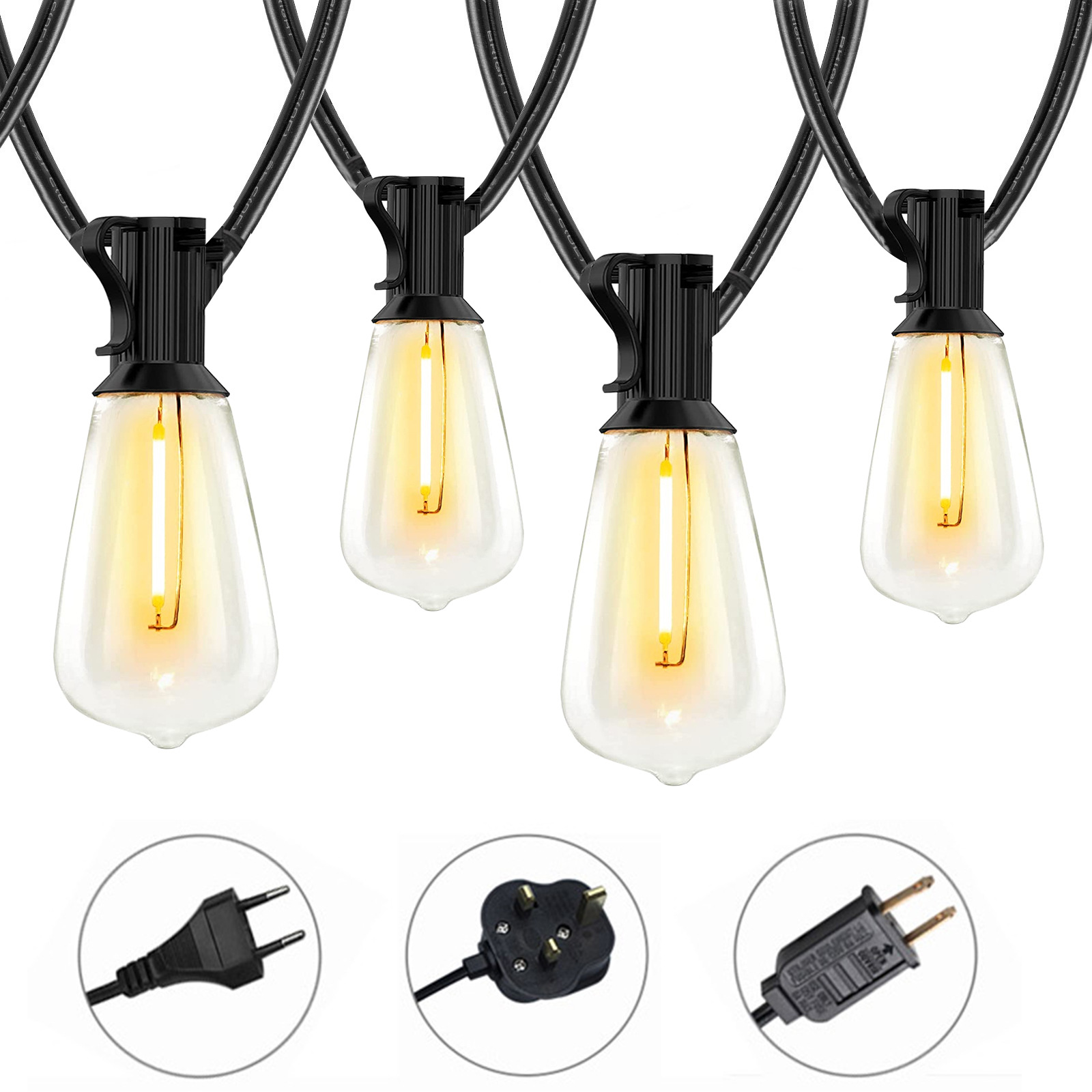 Outdoor String LED Patio Lights 15M Outside Waterproof Light ST38 Shatterproof Bulb Connectable Hanging Outdoor Electric Lighting For Backyard Yard Gazebo Porch Party 4