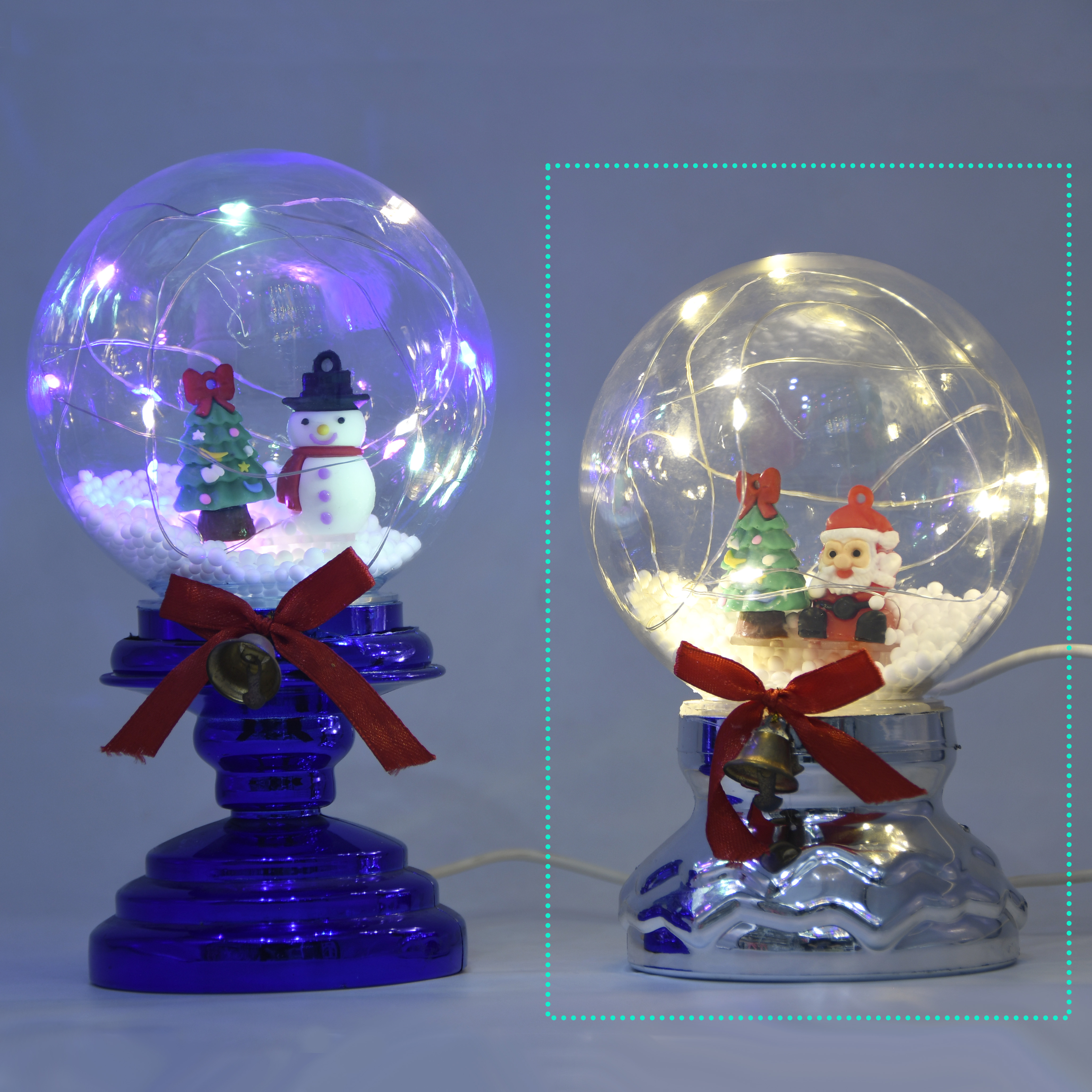 LED Christmas Tabletop Decoration with Globe-Shaped Cover & Fairy Lights, Low Pedestal Base, USB and Battery Powered for Indoor Holiday Displays 3