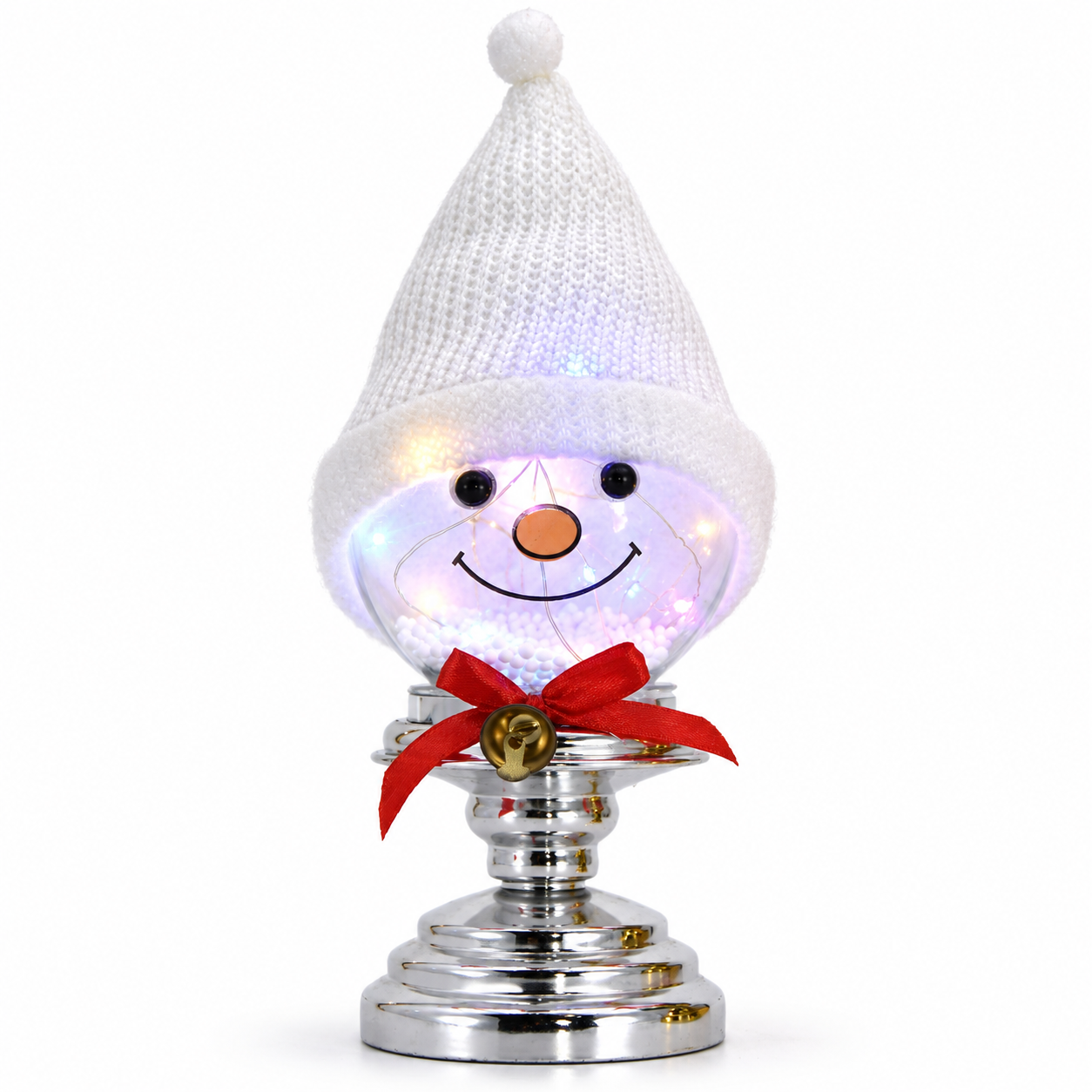 LED Snowman Face Christmas Tabletop Decoration with Fabric Hat & Fairy Lights for Indoor Holiday Displays 3