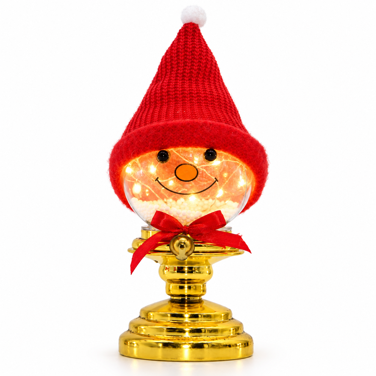 LED Snowman Face Christmas Tabletop Decoration with Fabric Hat & Fairy Lights for Indoor Holiday Displays 4