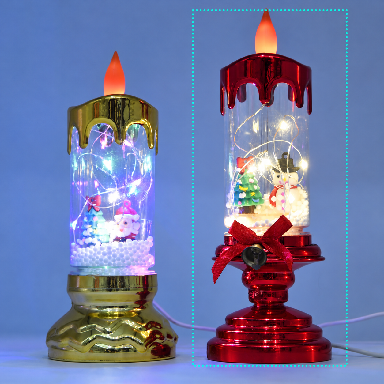 LED Christmas Scene Candle with Fairy Lights & Steady-On Flame, USB and Battery Powered for Indoor Tabletop Displays 5