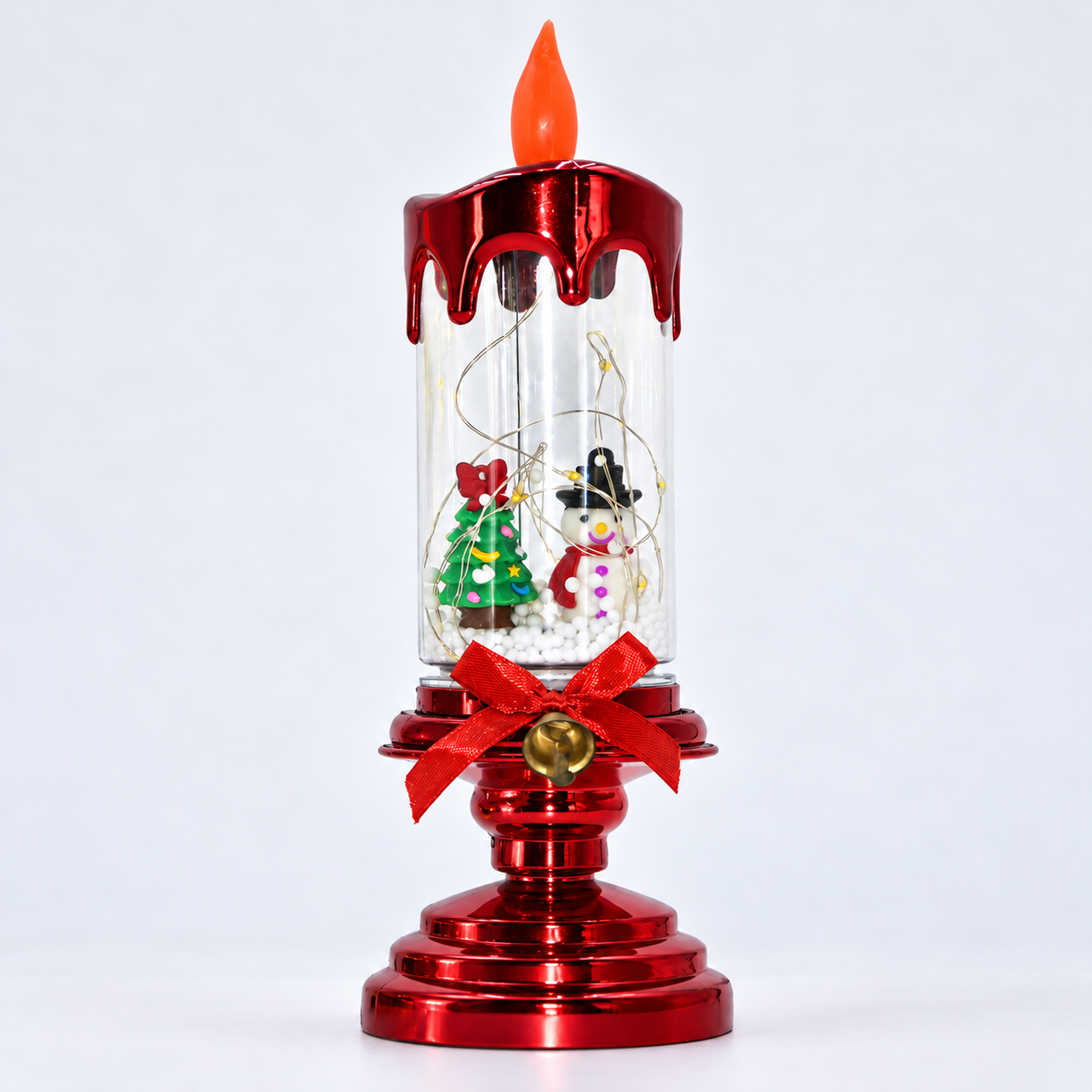 LED Christmas Scene Candle with Fairy Lights & Steady-On Flame, USB and Battery Powered for Indoor Tabletop Displays 2
