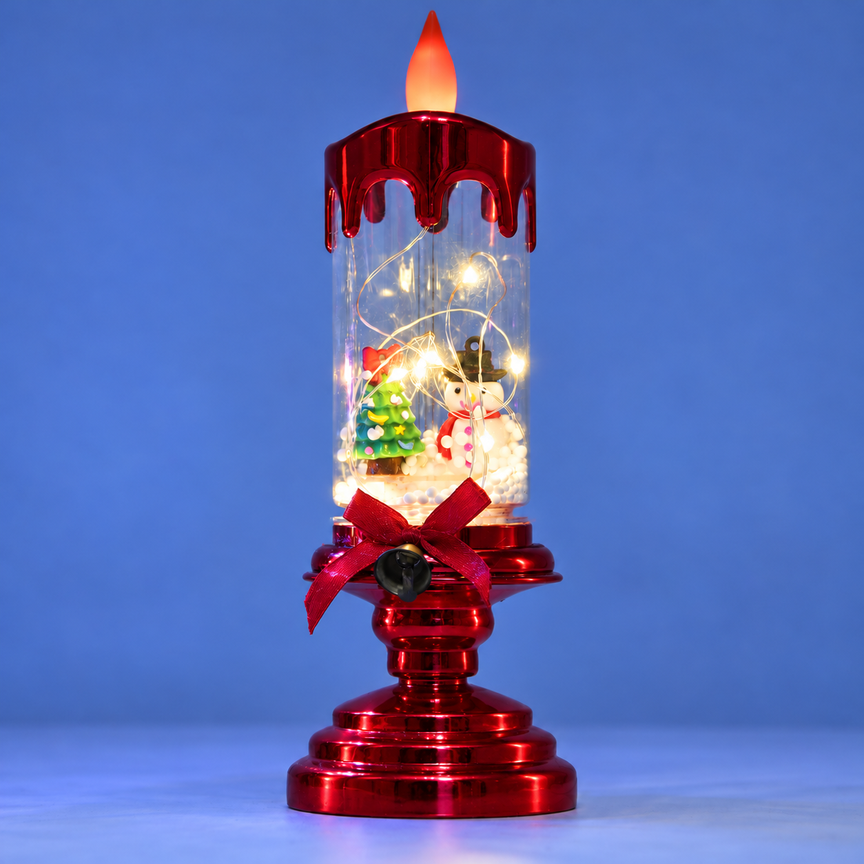 LED Christmas Scene Candle with Fairy Lights & Steady-On Flame, USB and Battery Powered for Indoor Tabletop Displays 1
