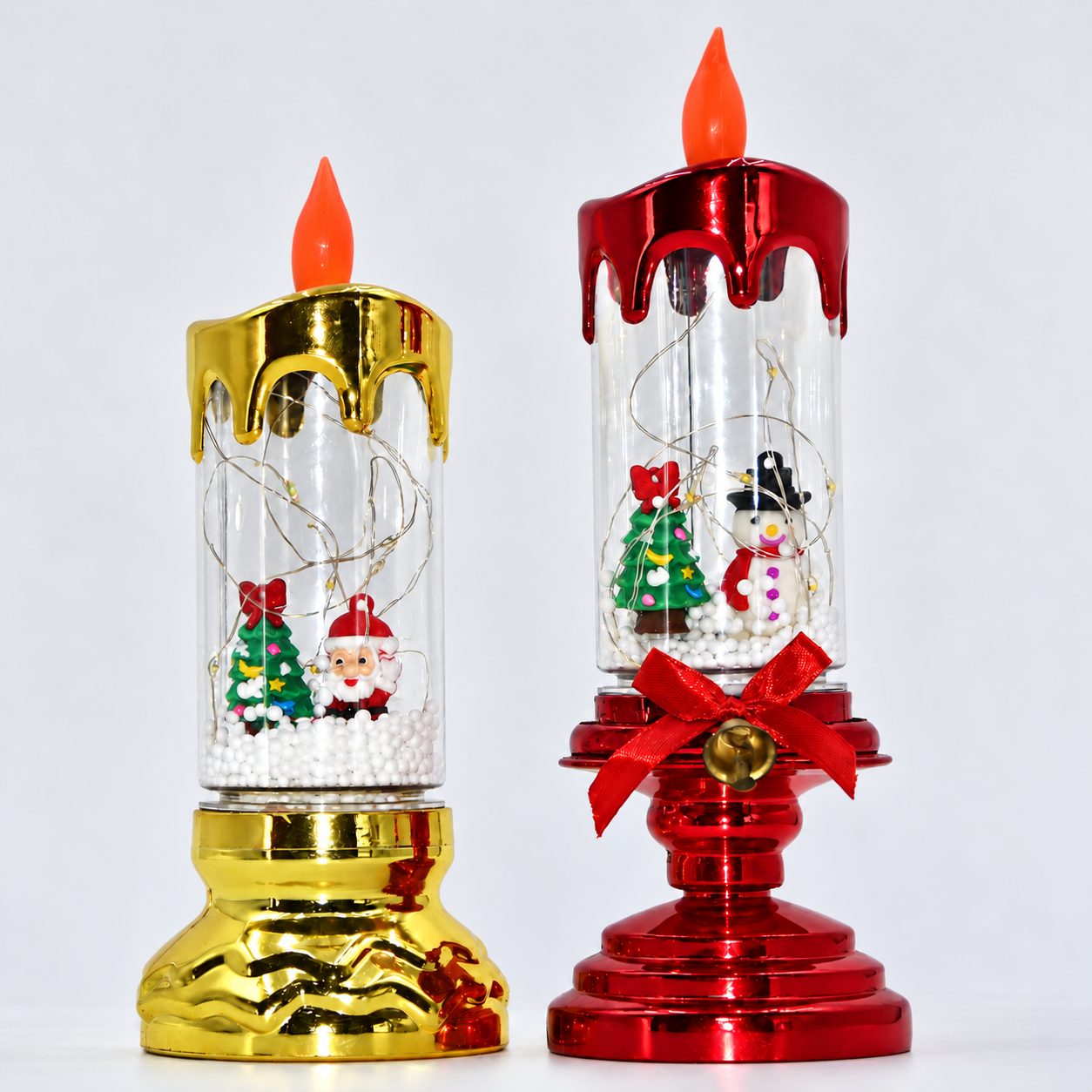 LED Christmas Scene Candle with Fairy Lights & Steady-On Flame, Low Pedestal Base, USB and Battery Powered for Indoor Tabletop Displays 7