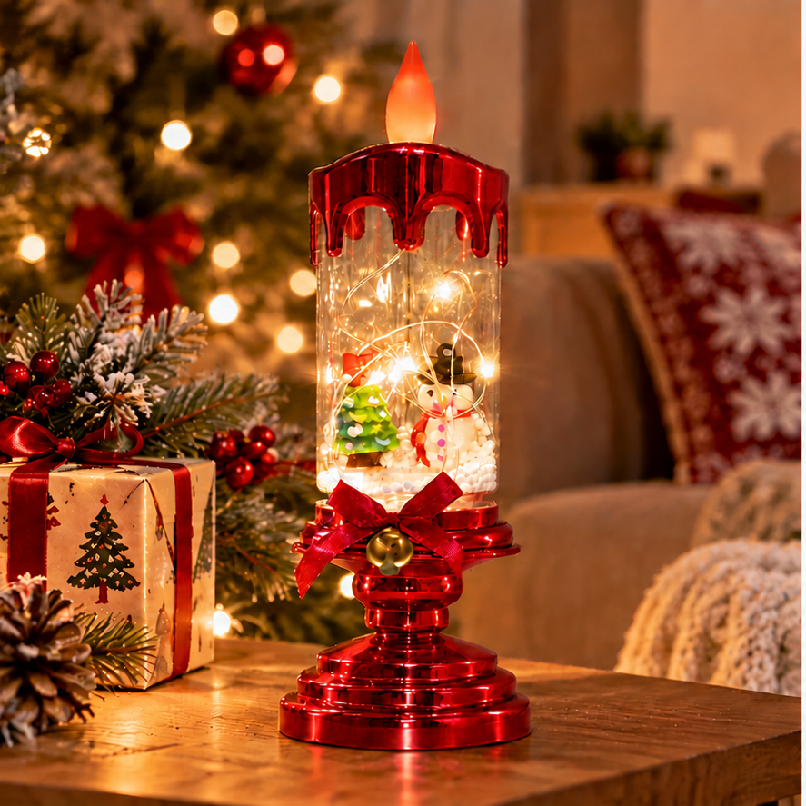 LED Christmas Scene Candle with Fairy Lights & Steady-On Flame, USB and Battery Powered for Indoor Tabletop Displays 3