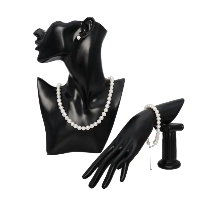 Conjunto de regalo: collar, pulsera y pendientes de perlas naturales de agua dulce de 9-10 mm. 1