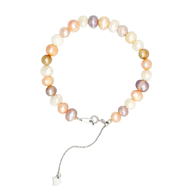 Pulsera de plata de ley 925 con perlas de agua dulce naturales de 6-7 mm en colores caramelo. 1