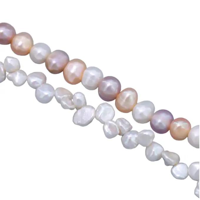 Pulsera de perlas de agua dulce de doble hebra en colores pastel de 6-7 mm con cierre de plata de ley 925. 1