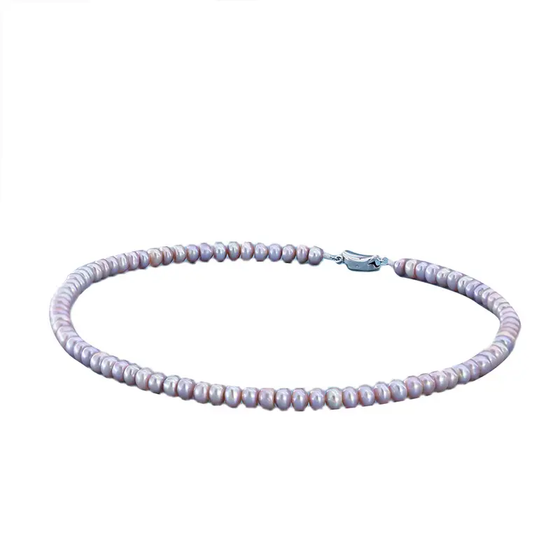 Collar de perlas de botón moradas naturales AAA de agua dulce de 6-7 mm con alto brillo y cierre de plata de ley 925. 1
