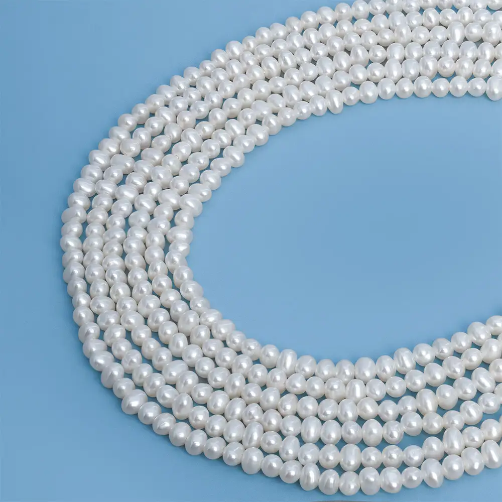 Hilo de perlas naturales de agua dulce blancas con forma de patata, de 2-3 mm y calidad 5A, para la fabricación de joyas. 1