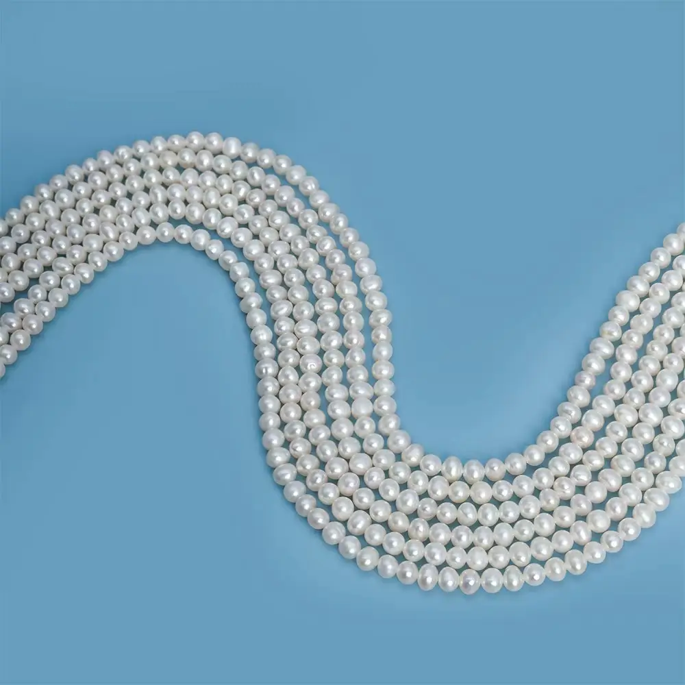 Hilo de perlas naturales de agua dulce blancas con forma de patata, de 3-4 mm y calidad 4A, para la fabricación de joyas. 1