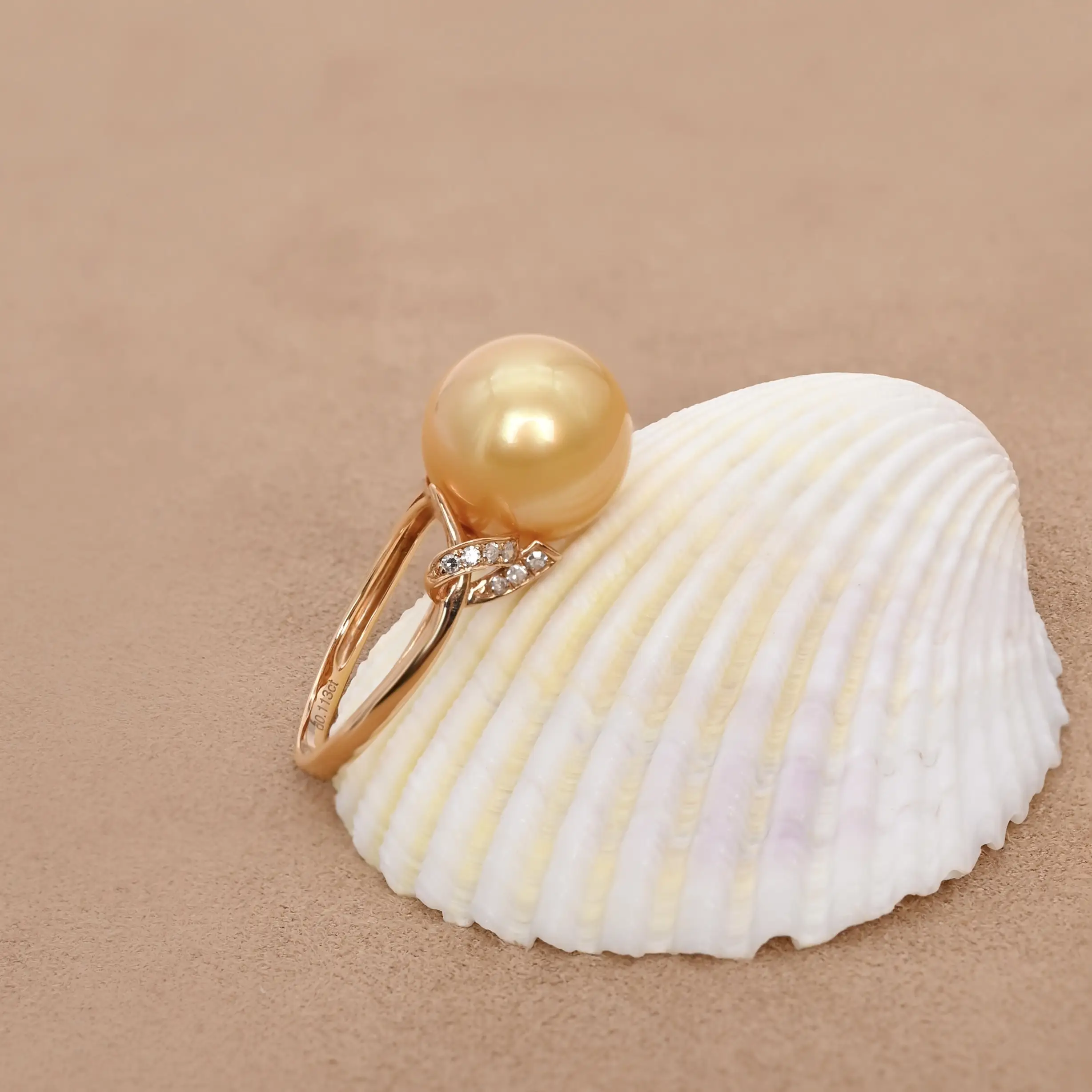 Anillo de oro de 18 quilates con perla dorada del Mar del Sur y diamantes, anillo solitario de perla cultivada de 12-13 mm. 1