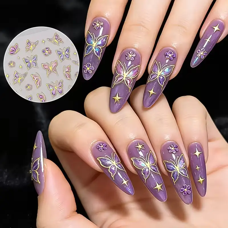 5D Butterfly Relief Soft Gel Nail Stickers 5D Plastic Adhesive Decals for DIY Nail Art Decoration 1
