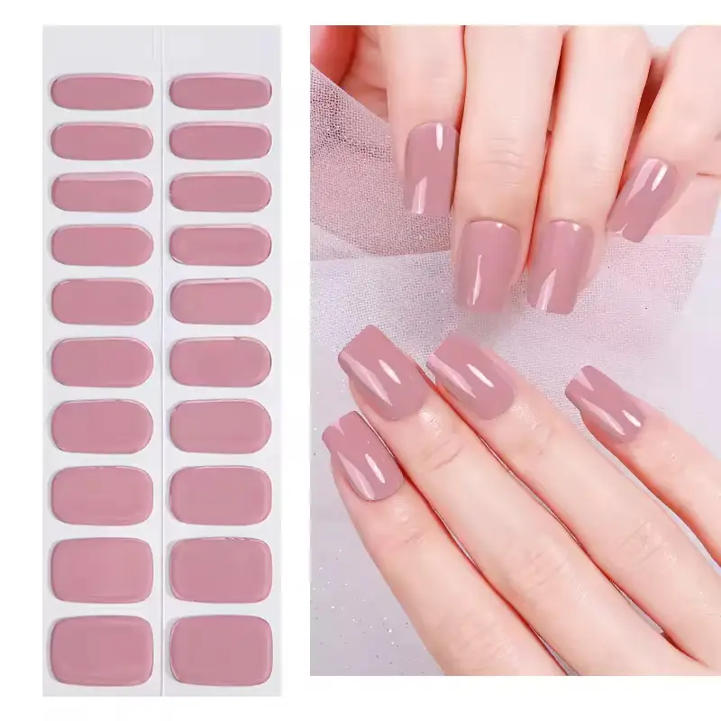 New Fashion Semi-Solid UV-Free Gel Nail Wraps, 22 Strips French Gradient Glitter 1
