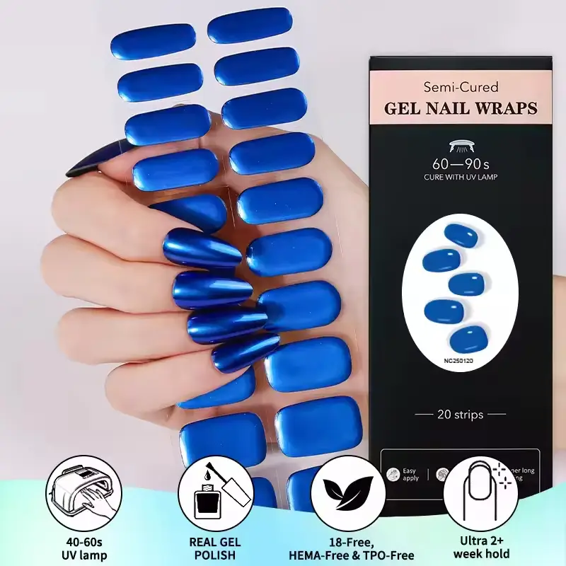 New Products Holographic Nail Polish Gel Strips Chrome Mirror Nail Powder Holo Semi Cured Gel Nail Stickers UV Light Needed 1