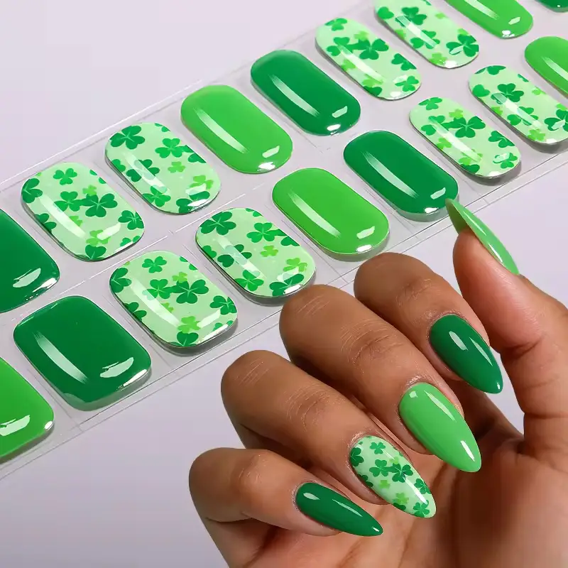 Custom St. Patrick's Day Semi-Cured Gel Nail Stickers Four-Leaf Clover OEM 1