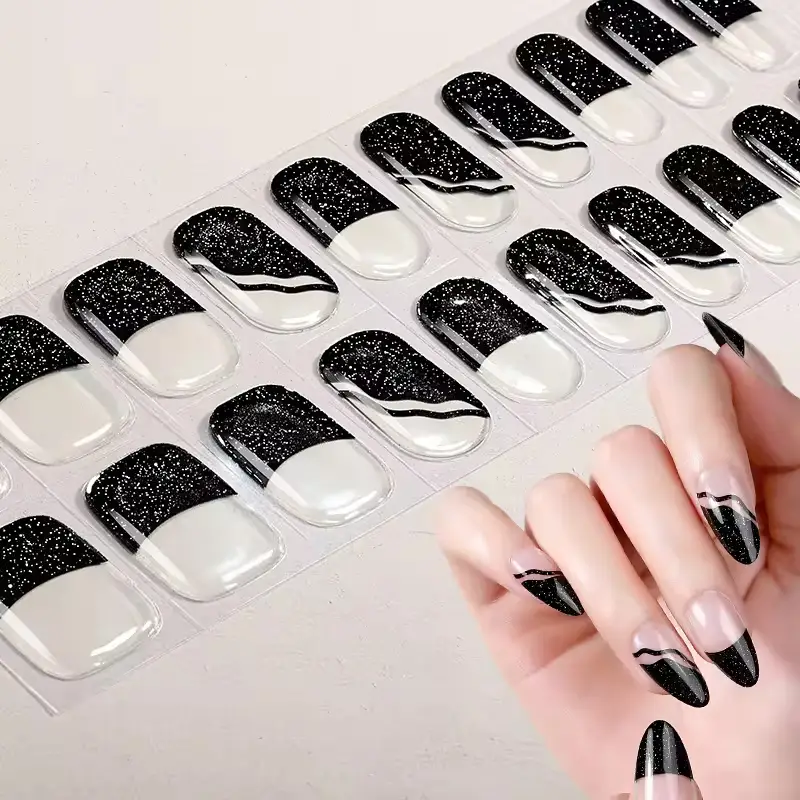 Wholesale Semi Cured Gel Nail Strips Solid Color French Gel Nails Stickers 1